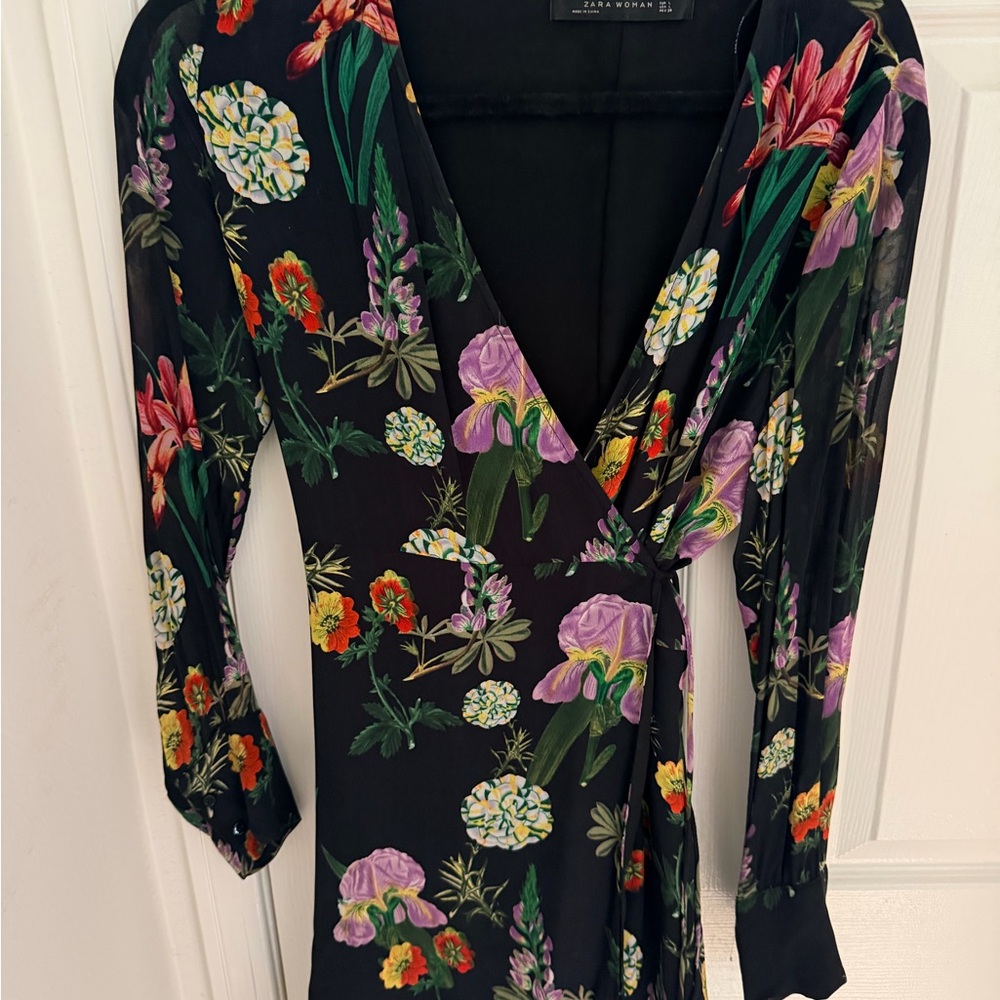 Zara Black Floral Wrap Dress
